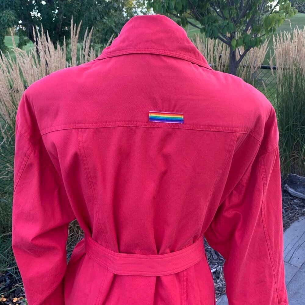 Vintage 80s 90s Oversized Red Belted Dolman Sleeve Trench Overcoat Duster - Picture 9 of 12